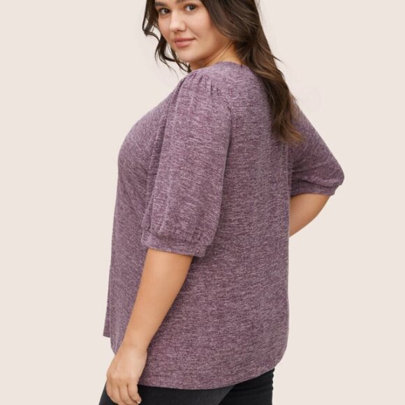 BloomChic Plus Size 2XL Heather Button Detail Puff Sleeve T-shirt us18-20 - Picture 3 of 5